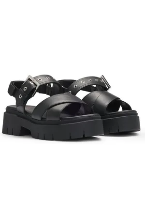 HUGO BOSS Kris_Sandal Plateausandaletten Sommerschuh, Riemchensandale, Festivalschuh mit verstellbarer Schnalle
