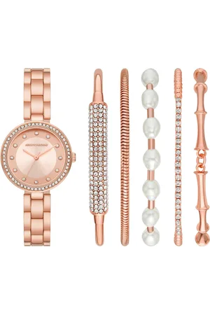 Skechers Quarzuhr BRACELET GLITZ SET SR9079, (Set, 6-tlg., mit 5 dazu passenden Schmuckarmbändern), Armbanduhr, Damenuhr, Glitzer, ideal als Geschenk
