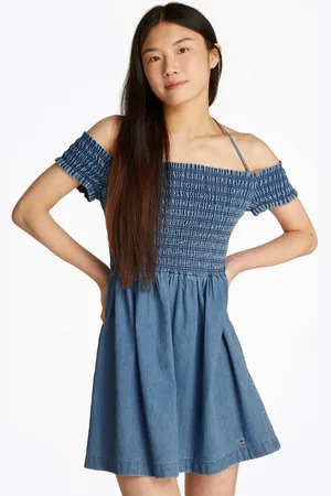 Tommy Hilfiger Midikleid TJW CHAMBRAY FIT & FLARE DRESS mit Bindeband, in blauer Waschung