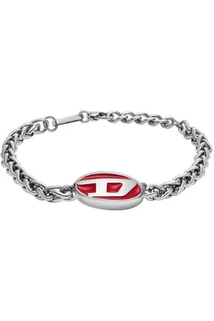 Diesel Armband Schmuck Edelstahl Armschmuck Zopfkette Panzerkette RED ENAMEL