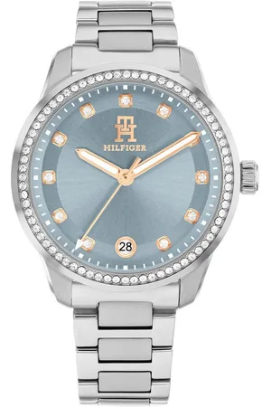 Tommy Hilfiger Quarzuhr TH85 CRYSTALS 1782795, Armbanduhr, Damenuhr, Edelstahlarmband, analog, Tag, Glassteine