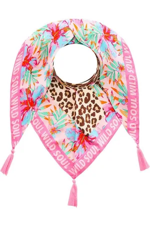 Zwillingsherz Modetuch "Wild Jungle", mit Tasseln, buntem Blumenmuster und Leo Schrift