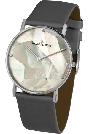 Jacques Lemans Quarzuhr York 1-2050H, Armbanduhr,Damen,Perlmutt-Zifferblatt,Swarovski-Kristalle,Lederarmband
