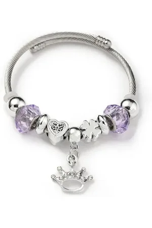 Eyecatcher Armkette Charm-Armband mit lila Glasperlen & funkelnden Anhängern – Edelstahl (kein Set) - Verkäufer: