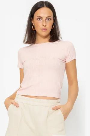 SASSYCLASSY Kurzarmshirt Geripptes T-Shirt Damen mit Rundhalsausschnitt Figurbetontes Kurzarmshirt aus weichem Jersey Material in Rippstruktur - Verkäufer: