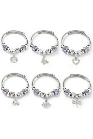 Eyecatcher Armkette Charm-Armband mit lila Glasperlen & funkelnden Anhängern – Edelstahl (kein Set) - Verkäufer: