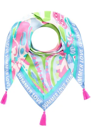 Zwillingsherz Modetuch "Summer Flower Art", mit Blumenmuster, Schrift und Tasseln
