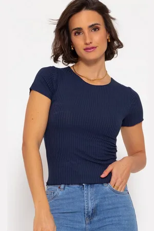 SASSYCLASSY Kurzarmshirt Geripptes T-Shirt Damen mit Rundhalsausschnitt Figurbetontes Kurzarmshirt aus weichem Jersey Material in Rippstruktur - Verkäufer: