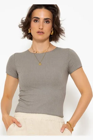 SASSYCLASSY Kurzarmshirt Geripptes T-Shirt Damen mit Rundhalsausschnitt Figurbetontes Kurzarmshirt aus weichem Jersey Material in Rippstruktur - Verkäufer: