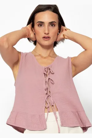 SASSYCLASSY T-Shirt Leichtes Top Damen mit Leoprint und Schleifen Rundhalsausschnitt Musselin Top aus Baumwolle zum Binden Braun Grau - Verkäufer: