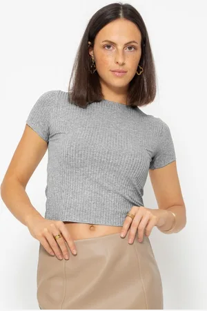 SASSYCLASSY Kurzarmshirt Geripptes T-Shirt Damen mit Rundhalsausschnitt Figurbetontes Kurzarmshirt aus weichem Jersey Material in Rippstruktur - Verkäufer:
