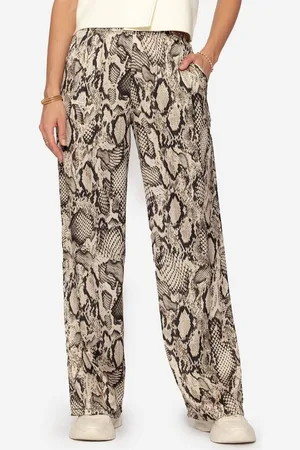 SASSYCLASSY Stoffhose High-Waist Satinhose Damen Lang mit Reptil-Print Lockere Hose aus Satin in Schlangen-Muster mit elastischem Bund - Verkäufer: