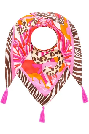 Zwillingsherz Modetuch "Flower Wild", mit Tasseln und Leo Schrift
