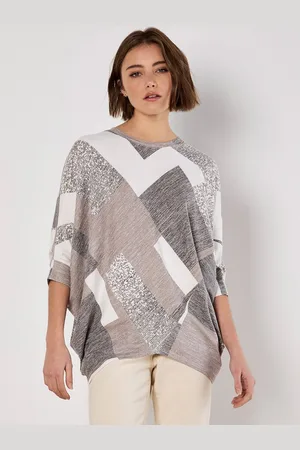 Apricot 3/4-Arm-Shirt Geometrisches Batwing-Jersey-Top, mit abgerundetem Saum - Verkäufer: