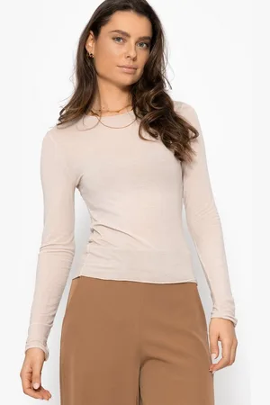 SASSYCLASSY Langarmshirt Langarmshirt Damen mit Rollkragen Elegant Leicht transparentes Rundhalsausschnitt Shirt Braun Schwarz Beige - Verkäufer: