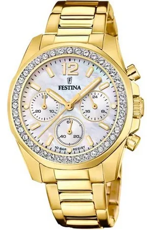 Festina Chronograph F20609/1 Damen-Uhr Boyfriend Analog Quarz Edelstahl-Armband Gold-Ton - Verkäufer: Karat24