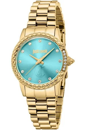Roberto Cavalli Quarzuhr Snake JC1L310M0075, Armbanduhr,Damenuhr,Edelstahlband,Perlmutt-Zifferblatt,Kristallsteine