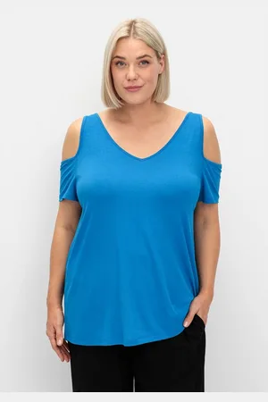 Sheego T-Shirt Große Größen mit V-Ausschnitt, im schulterfreien Look
