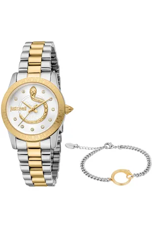 Roberto Cavalli Quarzuhr Snake JC1L359M0085, (Set, 2-tlg., mit passendem Schmuckarmband), Armbanduhr, Damenuhr, Edelstahlarmband, Ideal auch als Geschenk