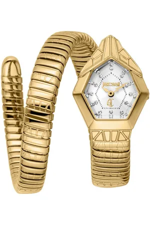 Roberto Cavalli Quarzuhr Signature Snake JC1L358M0035, Armbanduhr,Damenuhr,Edelstahlband,Perlmutt-Zifferblatt,Kristallsteine