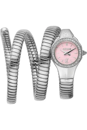 Roberto Cavalli Quarzuhr Signature Snake JC1L355M0015, Armbanduhr, Damenuhr, Edelstahlarmband, analog, Kristallsteine