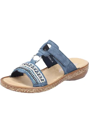 Rieker Pantolette, Keilabsatz, Sommerschuh, Schlappen mit Pailetten- und Perlenbesatz