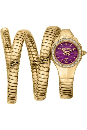 Roberto Cavalli Quarzuhr Signature Snake JC1L355M0035, Armbanduhr, Damenuhr, Edelstahlarmband, analog, Kristallsteine
