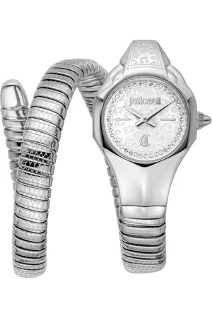 Roberto Cavalli Quarzuhr Signature Snake JC1L354M0015, Armbanduhr, Damenuhr, Edelstahlarmband, analog, Kristallsteine