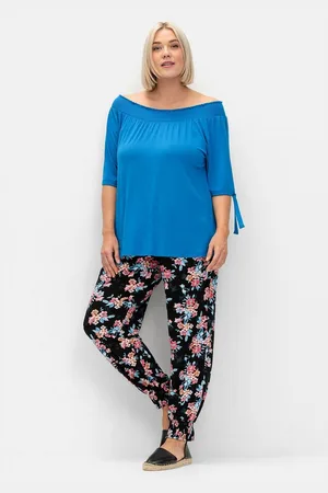Sheego Schlupfhose Große Größen mit Blumendruck und Smok-Abschlüssen
