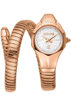 Roberto Cavalli Quarzuhr Signature Snake JC1L354M0045, Armbanduhr, Damenuhr, Edelstahlarmband, analog, Kristallsteine