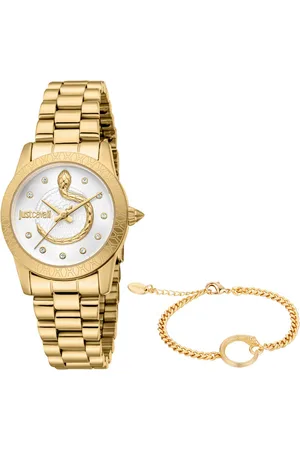 Roberto Cavalli Quarzuhr Snake JC1L359M0055, (Set, 2-tlg., mit passendem Schmuckarmband), Armbanduhr, Damenuhr, Edelstahlarmband, Ideal auch als Geschenk