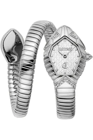 Roberto Cavalli Quarzuhr Signature Snake JC1L356M0015, Armbanduhr, Damenuhr, Edelstahlarmband, analog, Kristallsteine