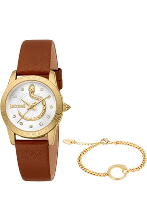 Roberto Cavalli Quarzuhr Snake JC1L359L0025, (Set, 2-tlg., mit passendem Schmuckarmband), Armbanduhr, Damenuhr, Lederarmband, Ideal auch als Geschenk, analog