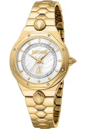 Roberto Cavalli Quarzuhr Glam JC1L277M0025, Armbanduhr, Damenuhr, Edelstahlarmband, analog, Kristallsteine