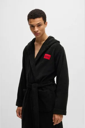 HUGO BOSS Bademantel Terry Gown Hooded, Midilänge, Baumwolle, mit Kapuze & kontrastfarbenen Logo