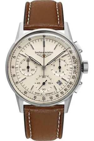Bauhaus Chronograph G38 2376-5, Quarzuhr, Armbanduhr, Herrenuhr, Made in Germany, Lederarmband, analog