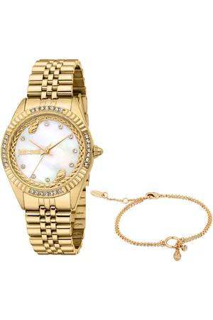 Roberto Cavalli Quarzuhr Glam JC1L361M0055, (Set, 2-tlg., mit Schmuckarmband), Armbanduhr, Damenuhr, Edelstahlarmband, Ideal auch als Geschenk