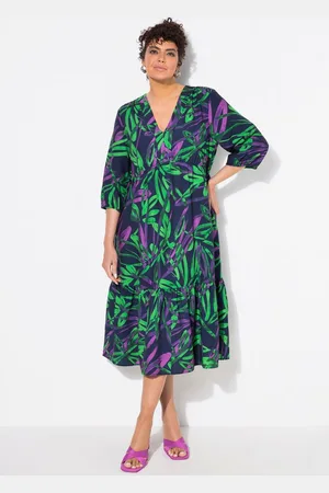 Ulla Popken Jerseykleid Maxikleid A-Linie V-Ausschnitt 3/4-Arm - Verkäufer: Popken Fashion Group