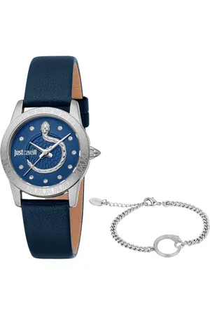 Roberto Cavalli Quarzuhr Snake JC1L359L0015, (Set, 2-tlg., mit passendem Schmuckarmband), Armbanduhr, Damenuhr, Lederarmband, Ideal auch als Geschenk, analog