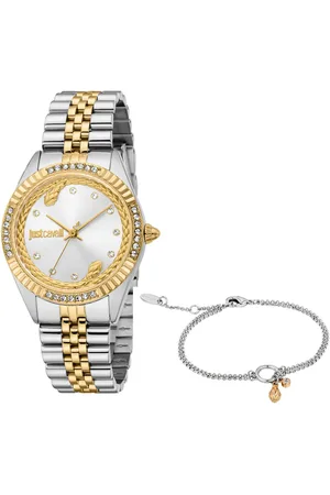 Roberto Cavalli Quarzuhr Glam JC1L361M0075, (Set, 2-tlg., mit Schmuckarmband), Armbanduhr, Damenuhr, Edelstahlarmband, Ideal auch als Geschenk
