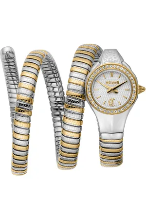 Roberto Cavalli Quarzuhr Signature Snake JC1L355M0055, Armbanduhr, Damenuhr, Edelstahlarmband, analog, Kristallsteine