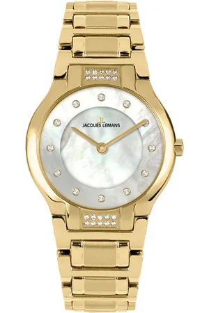 Jacques Lemans Quarzuhr 1-2168F, Armbanduhr, Damenuhr, Perlmutt-Zifferblatt, Weißtopas-Steine, Diamant
