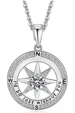 Karma Freundschaftskette Damen Halskette Kompass Anhänger mit Kristallen Damenkette (Geschenk für Frauen Liebe & Verbundenheit, Kette mit Gravur Anhänger), Gravur "I