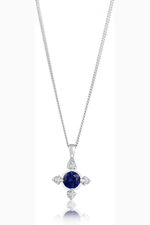 Elli DIAMONDS Kette mit Anhänger Kreuz Laborgezüchteter Saphir Diamant (0.06 ct) 925 Sterling Silber - Verkäufer: JULIE & GRACE GmbH