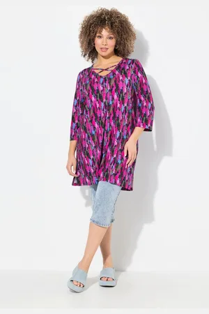 Ulla Popken Longshirt Longshirt A-Linie Zierbänder V-Ausschnitt 3/4-Arm - Verkäufer: Popken Fashion Group
