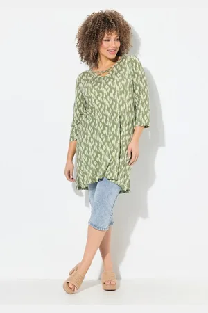 Ulla Popken Longshirt Longshirt A-Linie Zierbänder V-Ausschnitt 3/4-Arm - Verkäufer: Popken Fashion Group
