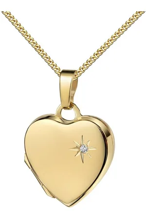 JEVELION Medallionanhänger mit Brillant Herz Anhänger 750 Gold Medaillon für 2 Bilder Herzkette (Foto Amulett, für Damen und Mädchen), Mit Halskette vergoldet - Länge wählbar 36 - 70 cm oder ohne Kette. - Verkäufer: