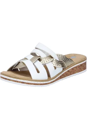 Rieker Pantolette Sommerschuh, Schlappen, Hausschuh, Keilabsatz, mit kleinem Gummizug