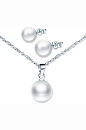Karma Schmuckset Damen – 925 Sterling Silber Perlenkette & Ohrringe (Brautschmuck Ohrstecker Halskette Perlenohrstecker, Geschenk für Frauen – Edler Schmuck, Perlenkette), Elegantes Set mit Perlen Geschenk für Sie Perlenschmuck - Verkäufer: Sanix