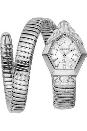 Roberto Cavalli Quarzuhr Signature Snake JC1L358M0015, Armbanduhr,Damenuhr,Edelstahlband,Kristallsteine